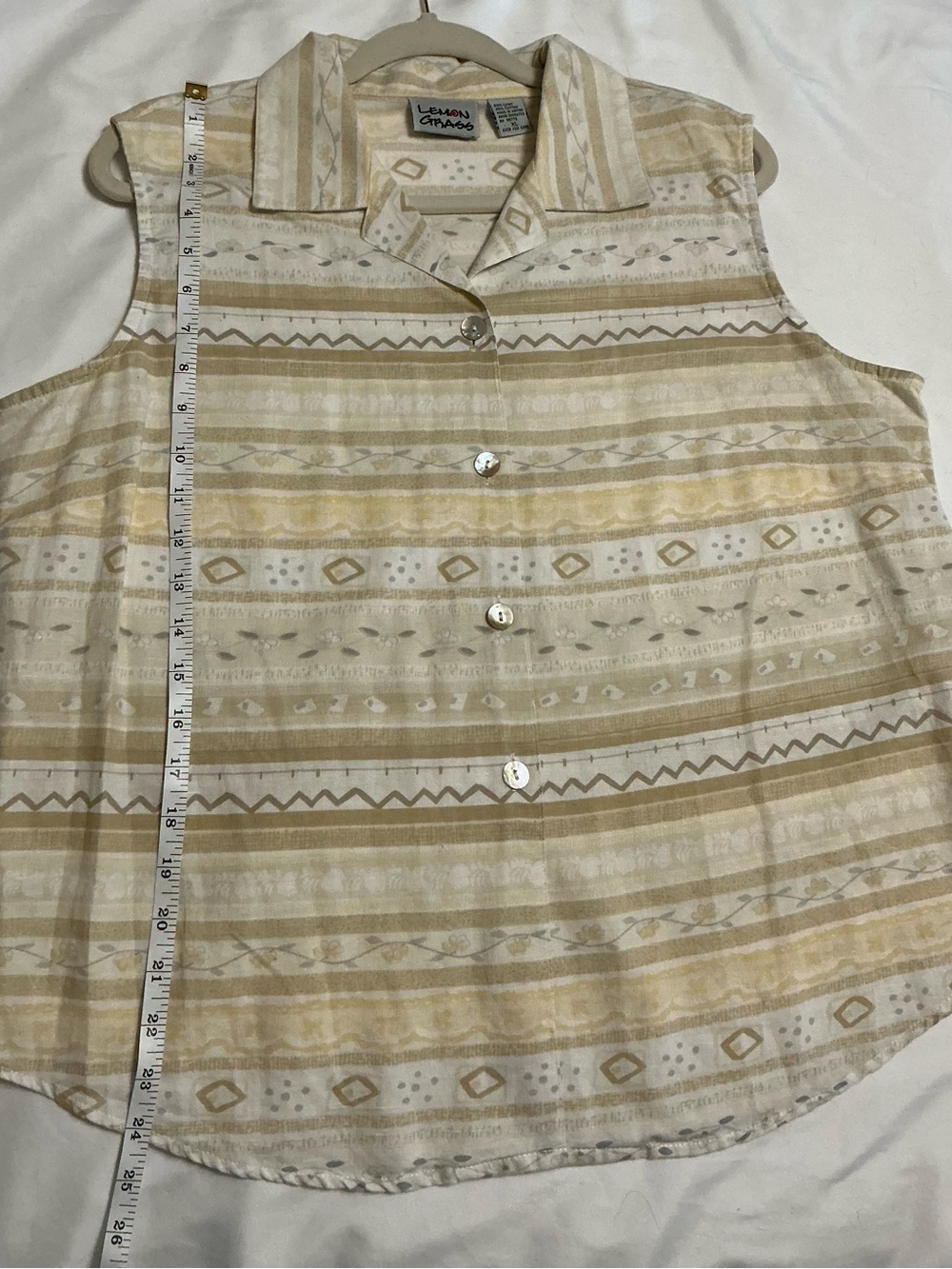 Lemon Grass Women’s Sleeveless Button-Front Tank Top - Beige & Cream Boho XL